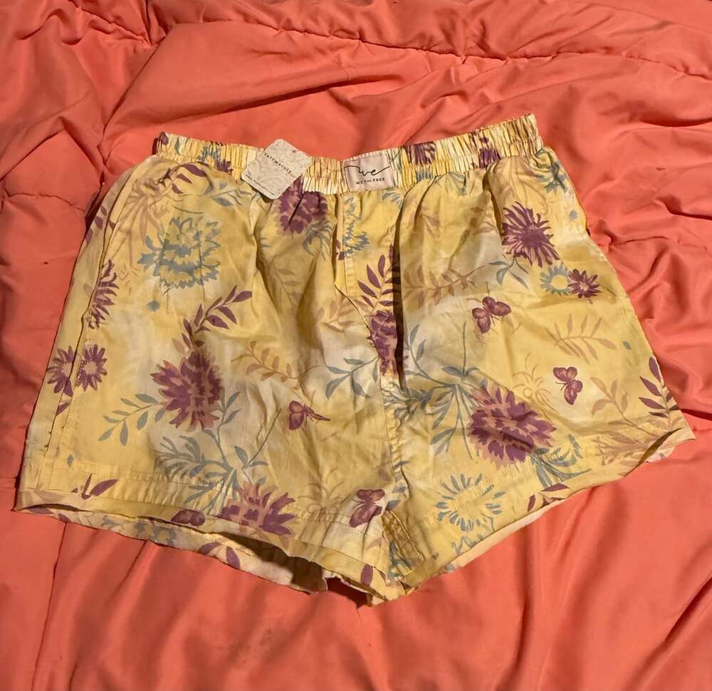 Free People Day To Day Floral Boxer Shorts Yellow Butter Combo Size S NWT